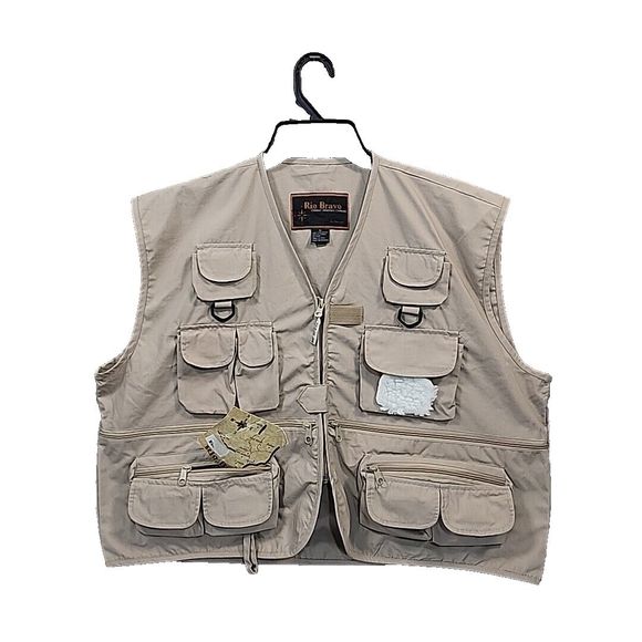 RIO BRAVO Tan Cotton Fly Fishing Tackle Safari Vest Jacket Adult Size XL NEW - Picture 1 of 8
